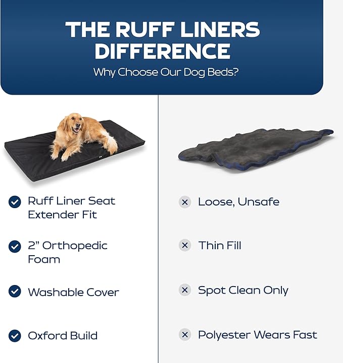Ruff Liners Truck Back Seat Dog Bed Cushion, Extra Large Gray – As Seen on Shark Tank – for Large Seat Extender & XL Floor Cover – Waterproof, Machine-Washable – Backseat Dog Bed with Rebound Foam