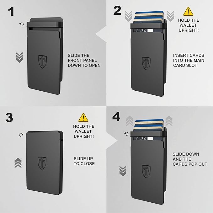 TRAVANDO SLYDE Aluminum Card Holder - RFID Blocking Slim Wallet for Men with Money Clip – Holds Up to 6 Cards – RFID Protected Credit Card Mens Wallet (Black)