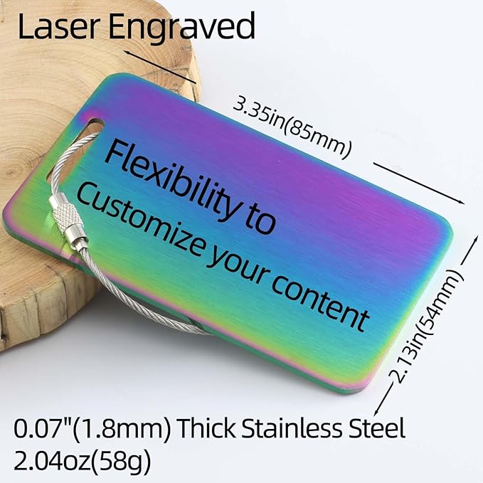 Sturdy and Durable Personalized Luggage Tags for Suitcases,Cruise Essentials Travel Tags for Luggage,Travel Bag Labels,Heavy-Duty Stainless Steel Colorfull Rectangular Vertical Suitcases Tags