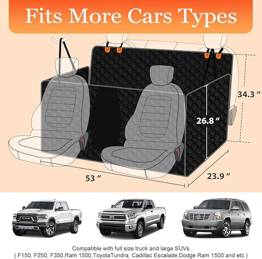 Mancro Floor Dog Hammock for Truck with Flip Up Rear Seats, Waterproof Truck Dog Seat Cover Back Seat with Mesh Window, Compatible with F150, Chevy Silverado & RAM, Black