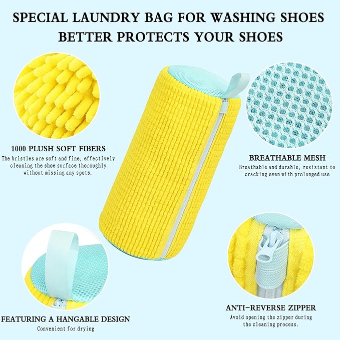 Shoe Washing Bag, Laundry Shoe Bag, Reusable Shoe Washing Bag, 360 ° Deep Cleaning,Suitable for All Shoe Types, With Self-Locking Zipper, 2-pack (Yellow)