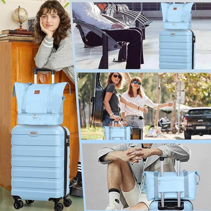 AnyZip Luggage Set 5 Piece PC ABS Hardshell Lightweight Suitcases for Travelling with 4 Universal Wheels TSA Lock Carry on Suitcase Light Blue