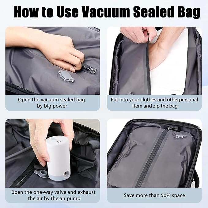 Vacuum Seal Backpack Travel With Pump,60LWater Resistant Business backpack with Waterproof zipper, TSA Friendly,Independent Shoe Compartment - Vacuum Pump Included Carry On Backpacks For Women Men