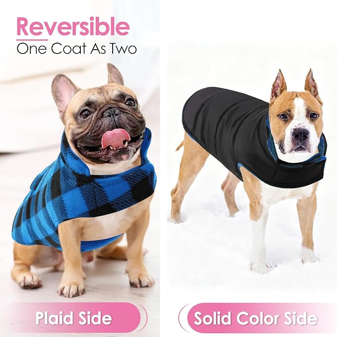 AOFITEE Dog Coat Plaid Dog Winter Coat for Large Dogs, Warm Dogs Jacket Christmas Sweater, Waterproof Pet Puffer Jacket, Reversible Pet Cold Weather Coats for Small Medium Large Pets, Blue XXL