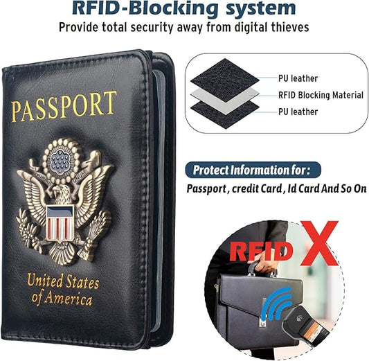 Coowayze Passport Holder Cover for Women Men, Leather US Passport Wallet Case with Vaccine Card Slot for Travel, RFID Passport Book Cover Travel Document Organizer Carrier