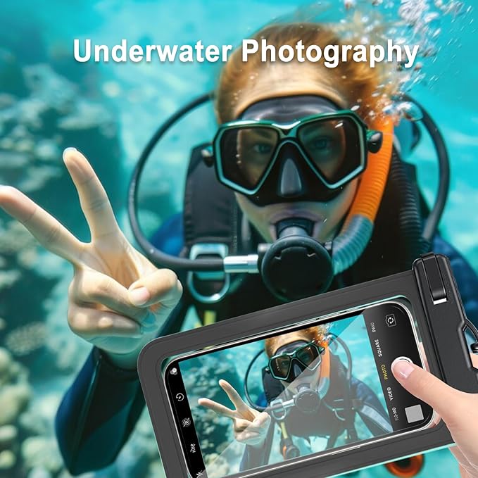 2 Pack Waterproof Phone Pouch with Adjustable Lanyard for iPhone 17 16 15 14 13 12 Pro Max, for Samsung Galaxy S25/S24 up to 7.5", IPX8 Water Proof Phone Case Dry Bags Black/Black