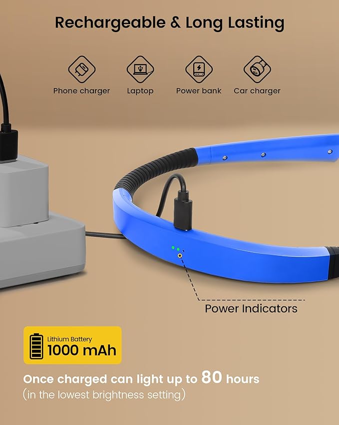 Glocusent Upgraded LED Neck Reading Light, Book Light for Reading in Bed, 30-min Timer, 3 Colors & 3 Brightness Adjustable, Rechargeable & Long Lasting, Perfect for Reading, Knitting