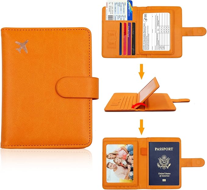 Melsbrinna Rfid Passport Holder for Travel women/Men, Cute Passport Wallet Rfid Blocking Card Slots, Rfid Passport Cover/CaseTravel Wallet, Passport Book Holder (1, Orange)