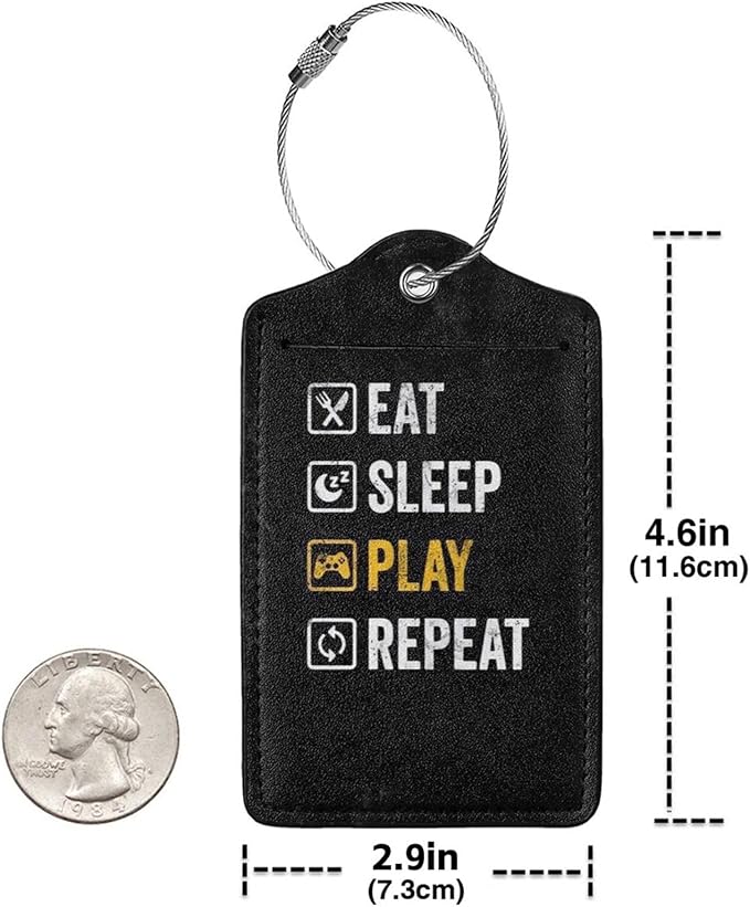 2 Pack Luggage Tags for Suitcase, Privacy Cover ID Label with Stainless Steel and Address Card for Travel Bag Backpack Cruise Ship Essentials Tag Men Boys - Eat Sleep Play Repeat