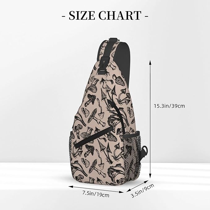 Botanical Mushroom Sling Backpack Crossbody Bag Casual Chest Bags Travel Hiking Daypack Shoulder Bag for Women Men