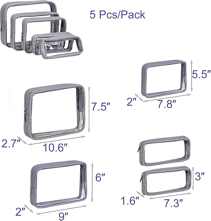 TSA Approved 5-Piece Diaper Bag Organizer Pouch Set Clear Waterproof TPU Kids Toiletry Storage Set Travel Packing Clutch Cube Bags for Baby Nursing