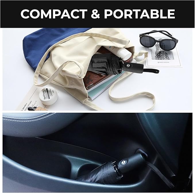 LLanxiry Compact Travel Umbrella, Automatic Open/Close Windproof Umbrella, 10 Fiberglass Ribs, 210T Pongee, UPF 50+ Sun/Rain, Lightweight Portable Umbrellas Travel Size with Carry Sleeve