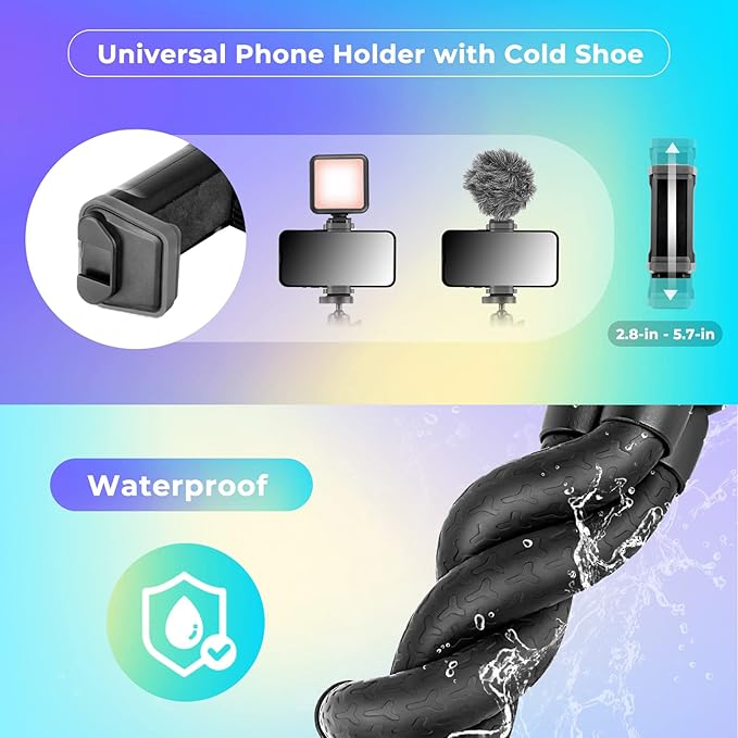 UBeesize Phone Tripod, UBeesize 12 Inch Flexible Cell Phone Tripod Stand Holder with Wireless Remote Shutter & Universal Phone Mount, Compatible with Smartphone/DSLR/GoPro Camera