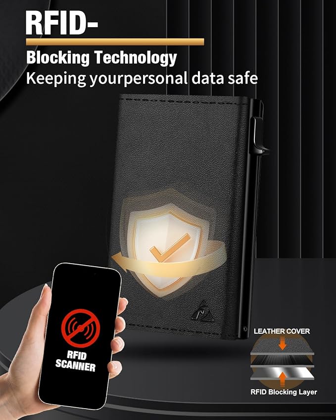 Mens Wallet Card Holder - Pop Up Aluminum Case, Premium Flexible Microfiber Leather, Smart Wallet for Men, RFID Blocking, Slim, Minimalist, Front Pocket - 9-14 Card Capacity | ID Window | Cash Slot