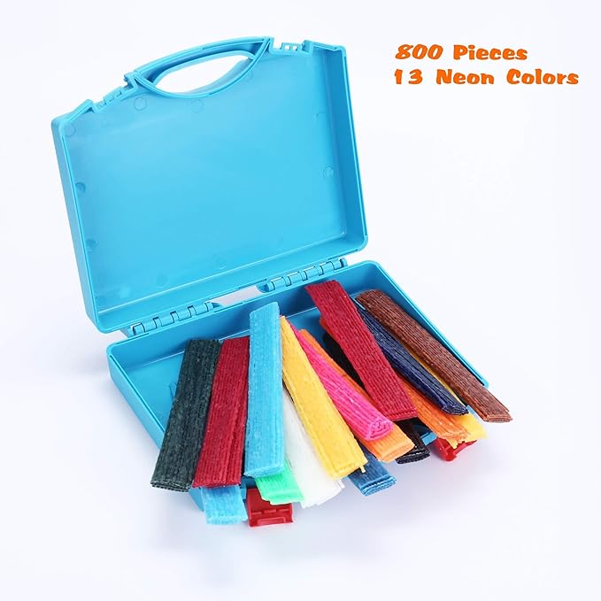 CALPALMY (800 PCS Wax Sticks for Kids, Bendable Wax Yarn Sticks - 13 Neon Colors Doodle Stigs Travel Kit - DIY Crafts and Home Partty, School Project Supplies; Great Sensory Fidget Toy for Kids
