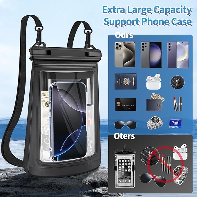 Extra Large Size Waterproof Phone Pouch - [Floating] Water Proof Pouch for iPhone Galaxy Google and More, IPX8 Waterproof Dry Bag for Beach Vacation Belongings