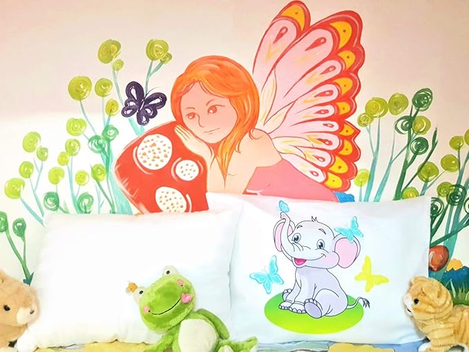 kinder Fluff Child Pillow with Pillowcase 13x18in- 233T Cotton Shell & Down Alternative Fill - Ideal for Travel, Bedding Set & Floor Cushions -White Pillow with Pillowcase Elephant Design