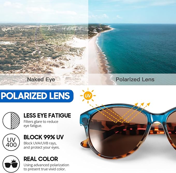 Myiaur Polarized Sunglasses for Women, Trendy Cat Eye Sun Glasses UV400 Protection Classic Retro Shade 2 Pack