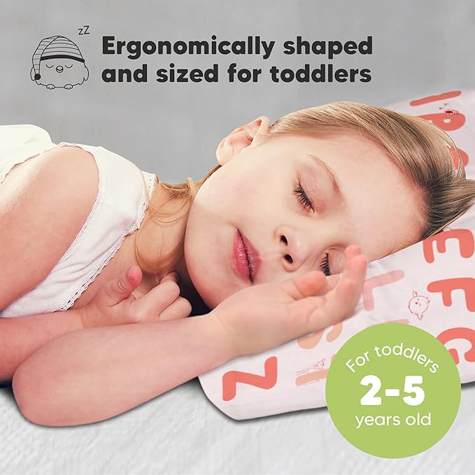 Toddler Pillow with Pillowcase - 13x18 My Little Dreamy Kids Travel Bed Pillows for Sleeping, Organic Cotton Small Pillowcase, Soft & Breathable, Machine Washable,Toddlers 2-5 years old(KeaABC Sakura)