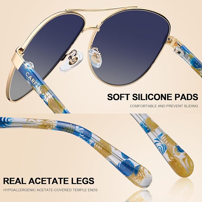 CARFIA Polarized Sunglasses for Women UV Protection Acetate Arms Metal Frame Woman's Shades CA3216