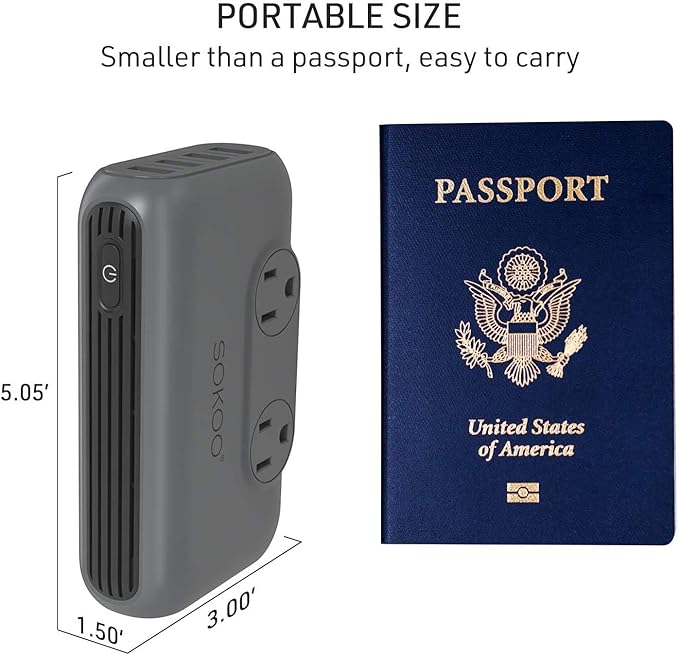 SOKOO 230-Watt Step Down 100-220V to 110V Voltage Converter, International Power Converter/Travel Adapter- Use for EU/UK/AU/US/India More Than 150 Countries, USB Quick Charger 3.0 Grey