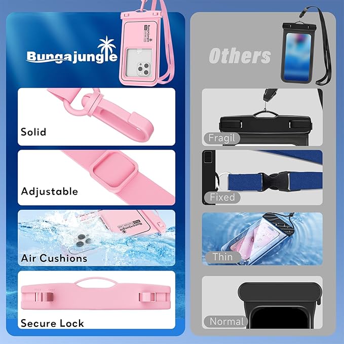 Waterproof Phone Pouch - 2 Pack IP68 Floating Waterproof Phone Case, Dry Bag Beach Cruise Ship Essentials with Adjustable Lanyard for iPhone 16 Pro Max / 15 Pro / Galaxy S24 S23 (Blue and Pink)