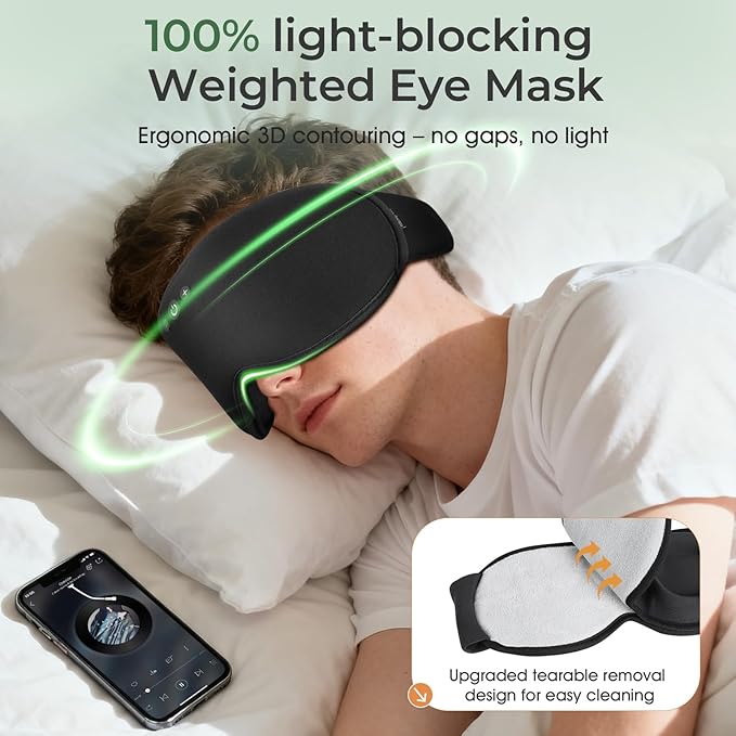 Smart Bluetooth Bamboo Cotton Sleep Mask Headphones, 3D Weighted Compress Cooling Gel Eye Mask 100% Blackout Sleep Mask Zero Eye Pressure|Warm&Cooling mask Hot Cold Therapy Sleep Headphones