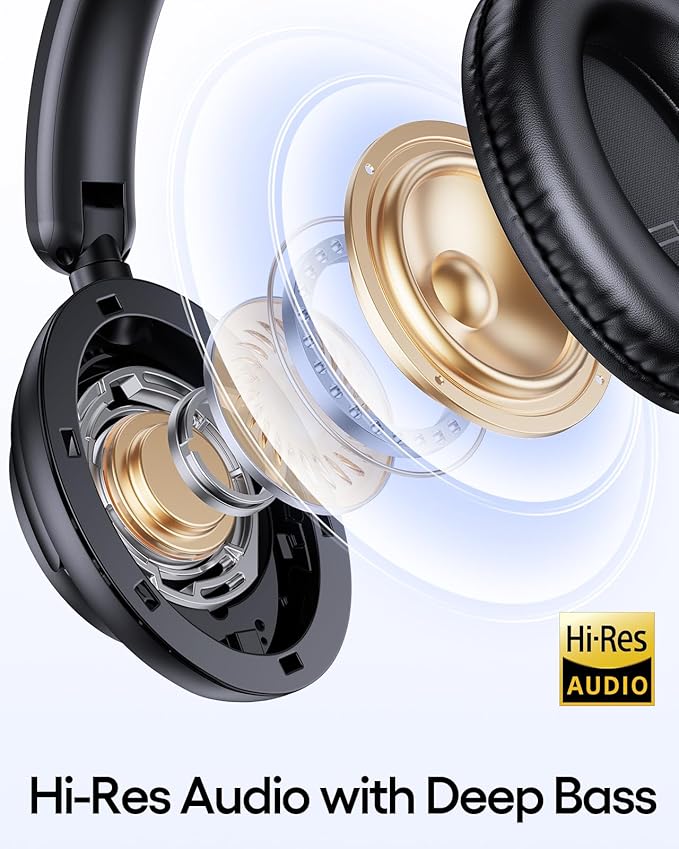 TAGRY Hybrid Active Noise Cancelling Bluetooth Headphones 100H Playtime Wireless Over Ear Headphone with Fast Charging Hi-Res Audio Headsets Comfort Earcups for Commute Travel Office Phone PC Black