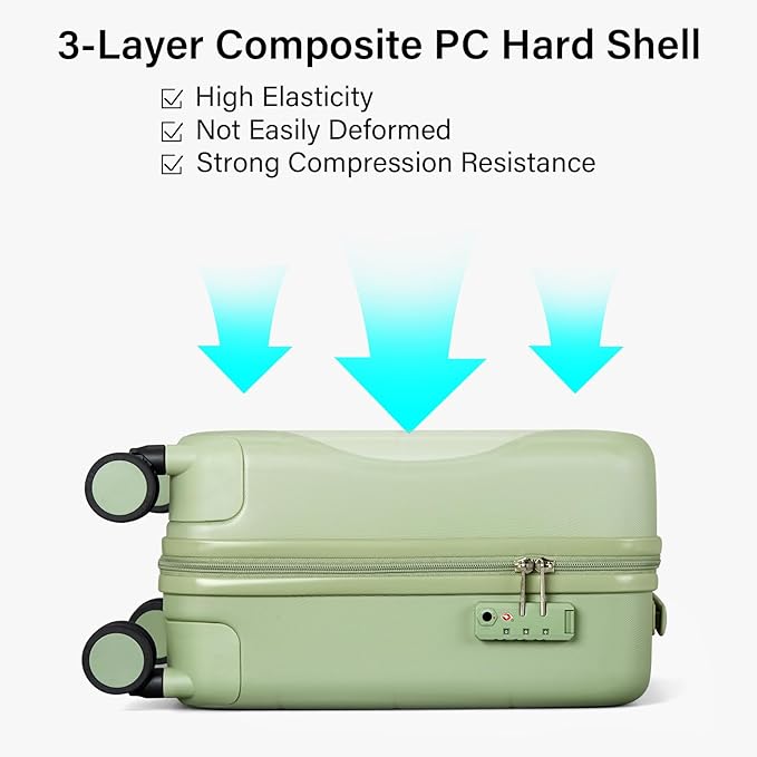 Hanke 16 Inch Underseat Carry On Luggage with Wheels Hard Shell Mini Small Suitcases Carry On Bag for Airline Approved TSA Luggage Lightweight Travel Suitcase(Bamboo Green)