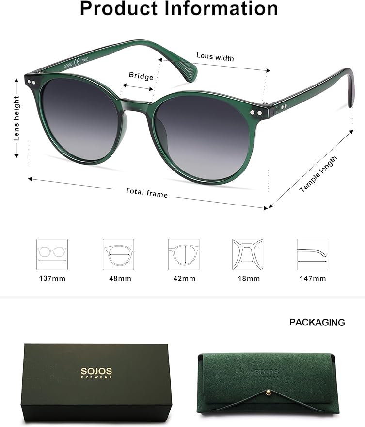 SOJOS Small Round Classic Polarized Sunglasses for Women Men Vintage Style UV400 Lens MAY SJ2113