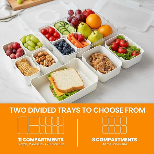 Dishwasher Safe Snackle Box Container 11 Removable Compartments - Divided Serving Tray with Lid and Handle - Portable Snack Box BPA Free - Premium PCTG Plastic Snack Tray
