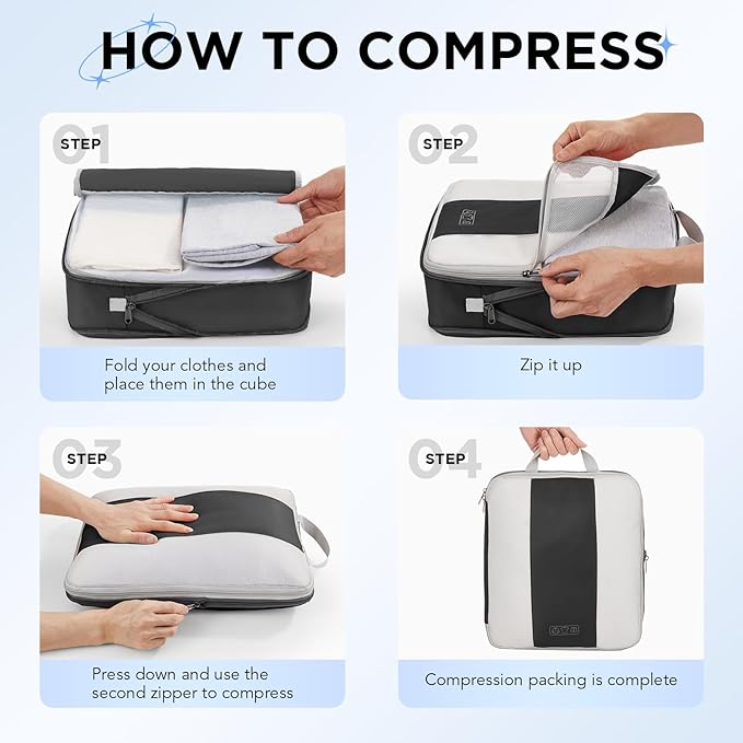2 Set Compression Packing Cubes for Travel Essentials,Compressible Expandable Packing Cubes for Suitcase,OlarHike Luggage Organizer Bags for Travel,Handy Helper for Organizing Clothes(Black)