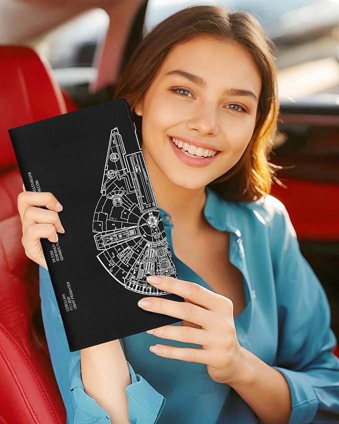 Slohif Car Registration and Insurance Card Holder with Magnetic Shut - Vehicle Glove Box Organizer Women Leather Automobile License Holders Coasters Auto Accessories Case for Document,Airship