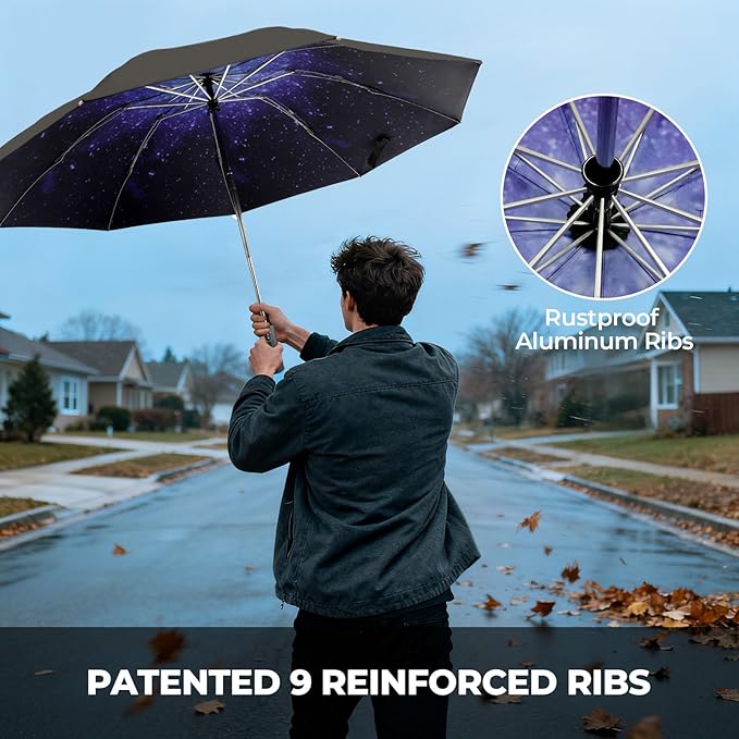 LLanxiry Compact Travel Umbrella, 44" Canopy, Automatic Open/Close Windproof Umbrella, 210T Pongee, 8-Rib Fiberglass, Travel Size Mini, Portable Rain/Sun Umbrellas UPF 50+ with Cover