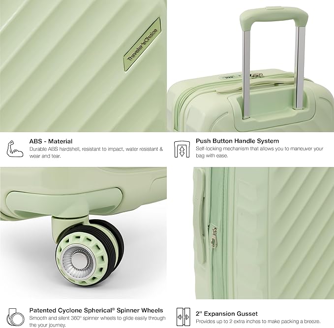 Traveler's Choice Elm Expandable Spinner Luggage Set, Glossy Mint, 29" Checked