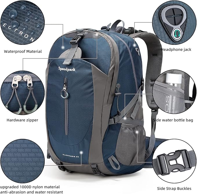SPEEDPARK Hiking Backpack 40L Waterproof Hiking Daypack with Rain Cover, Outdoor Trekking Travel Backpacks for Men Women