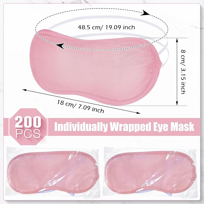 Tarpop 200 Pcs Eye Mask Sleeping Blindfold Eye Cover with Adjustable Strap for Games Party Team Building Travel Individually Wrapped Sleep Mask for Women Men(Pink)