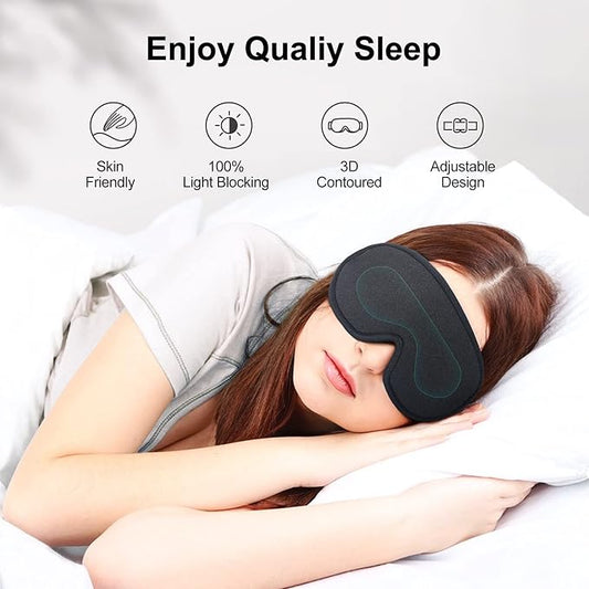 Eye Mask for Sleeping, 3D Contoured Cup Sleep Mask for Men Women, Soft Breathable Blackout Blindfold, Travel Eye Cover, Night Sleeping Mask with Adjustable Buckle for Side Sleeper (Black, 1 Pack)