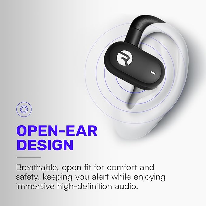 Raycon Fitness Open Ear Earbuds – Open Ear Headphones, Earbuds Wireless Bluetooth, Running Headphones, Sweat & Water-Resistant Earphones, 40 Hours Battery Life (Purple)