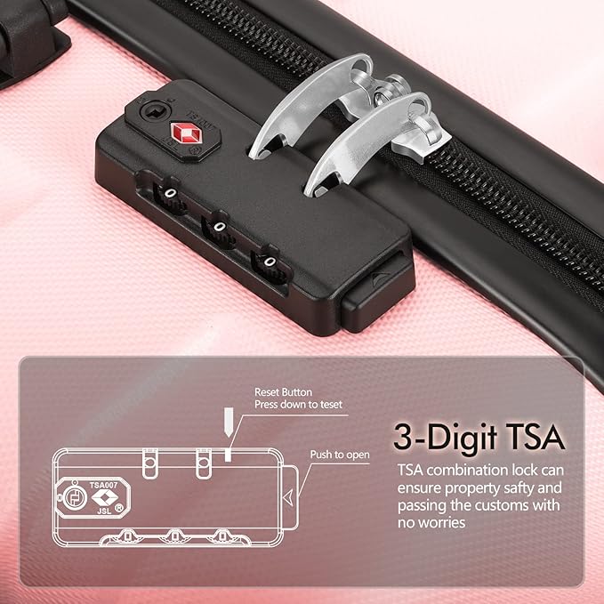 AnyZip Luggage PC ABS Hardside Lightweight Suitcase with 4 Universal Wheels TSA Lock Checked-Medium 24 Inch Pink