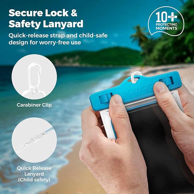 SEAWAG Next Waterproof Phone Case with Lanyard, Floating IPX8 Pouch for iPhone 17 16 Pro Max 15 14 13 12 11 and Samsung Galaxy S25 S24, Beach Cruise Travel Essentials, 1 Pack Blue