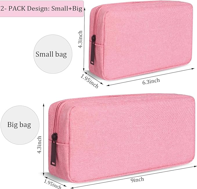 Electronic Organizer Bag, Travel Cable Organizer Bag Waterproof Portable Electronic Accessories Storage Multifunctional Case for Charger, Mouse, Power Bank, Cosmetics Kit (Small+Big, Pink)