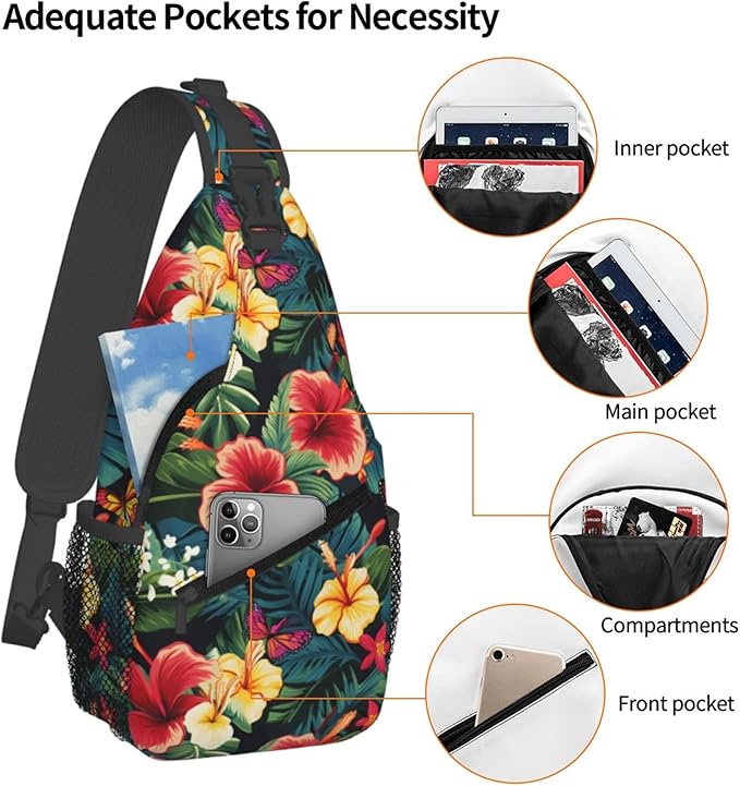 Hawaii Tropical Palm Sling Backpack Crossbody Bag Casual Chest Bags Travel Hiking Daypack Shoulder Bag for Women Men