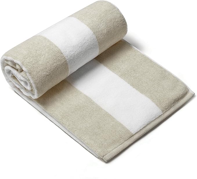 CLOWOOD Plush Oversized Beach Towel - Cotton 40 x 70 Inch Large Thick Chiffon Striped Cabana Pool Swimming Towel