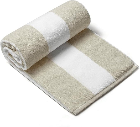 CLOWOOD Plush Oversized Beach Towel - Cotton 40 x 70 Inch Large Thick Chiffon Striped Cabana Pool Swimming Towel