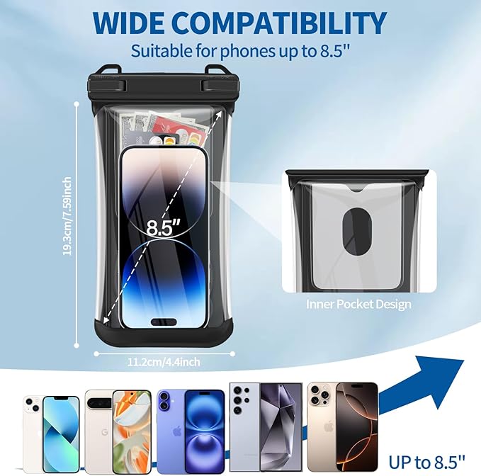 2 Pack Waterproof Phone Pouch, IP68 Waterproof Phone Cases Floating Up to 8.5" Phone, Underwater Waterproof Bags with Inner Pocket, Beach Vacation Essentials Water Park Essentials