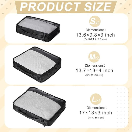 5 Pcs Packing Cubes for Suitcase Large Travel Cubes Carry on Luggage Organizer Bags for Clothes Accessories(Mixed,Black)