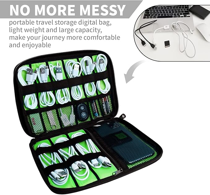 Electronics Organizer Travel Case,Electronic Accessories Storage Bag,Portable Waterproof Cable Organizer Bag,Travel Cord Organizer Bags for Small Charging Cord Storage,SD Card-Grey Green