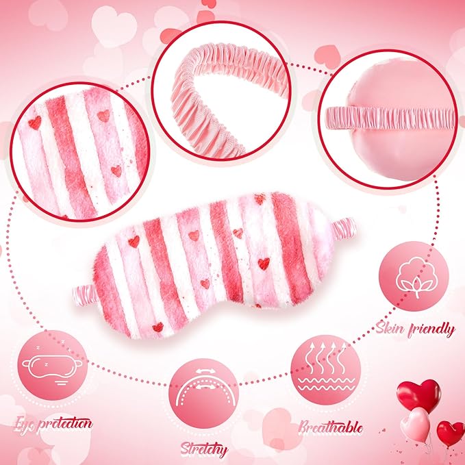 Cuffbow 6 Pcs Plush Sleep Eye Mask Silk Furry Eye Covers for Sleeping Cute Sleep Mask Fluffy Comfortable Sleeping Blindfold for Travel Sleepover Nap Party Supply Women(Heart,Pink)