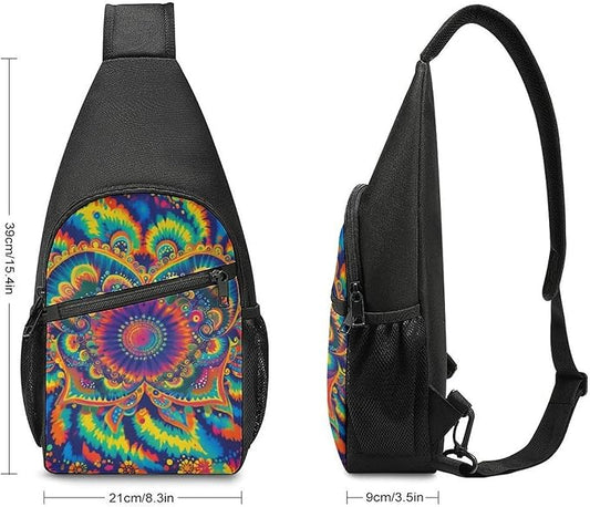 SWEET TANG Casual Sling Backpack Chest Shoulder Crossbody Backpacks, Unbalance Gym Funny Sack, Tie Dye Watercolor Classic Kaleidoscope, Satchel Travel Bag Outdoor Hiking Daypack for Men Women